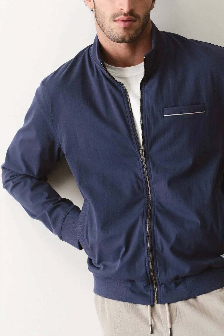 NEW MARINE LAYER breeze stretch bomber jacket in mood indigo